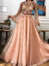 A line Long Sleeves Scoop Beadings Floral Prom Dresses LBQ2473